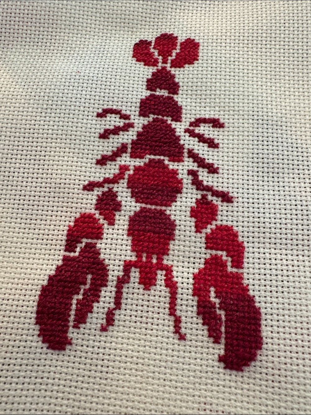 Handcrafted Red Lobster Cross-Stitch Wall Art